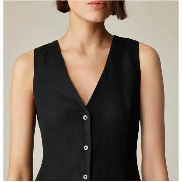 J Crew Linen Shirt Dress 14 Black NWT CK837 J.Crew Travel Resort Tie Back - Picture 3 of 5